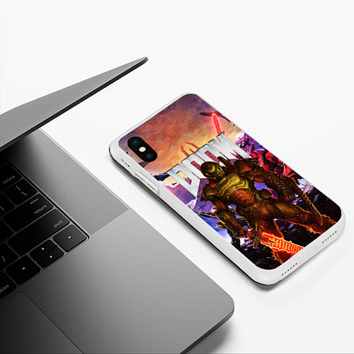 Чехол iPhone XS Max матовый DOOM ETERNAL ДУМ БИТВА В АДУ / 3D-Белый – фото 3