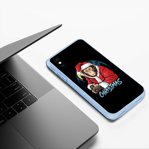 Чехол iPhone XS Max матовый CHRISTMAS обезьяна / 3D-Голубой – фото 3