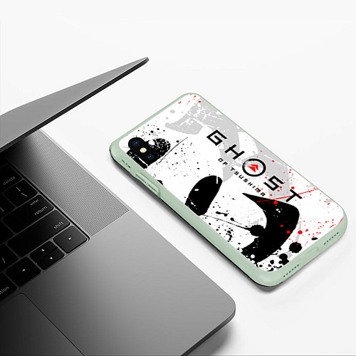 Чехол iPhone XS Max матовый GHOST OF TSUSHIMA ПРИЗРАК ЦУСИМЫ БЕЛЫЙ / 3D-Салатовый – фото 3