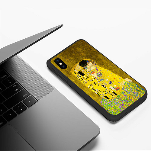 Чехол iPhone XS Max матовый Влюблённые поцелуй художник Климт / 3D-Черный – фото 3