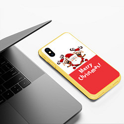 Чехол iPhone XS Max матовый Санта с 2 Оленями, цвет: 3D-желтый — фото 2