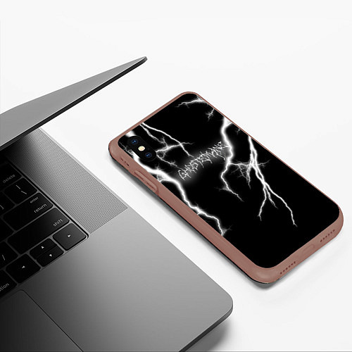 Чехол iPhone XS Max матовый GHOSTEMANE Lightning Гостмейн Молния Надпись / 3D-Коричневый – фото 3