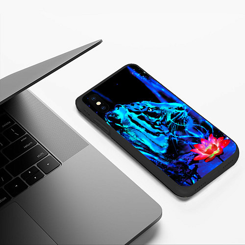 Чехол iPhone XS Max матовый Синий водяной тигр / 3D-Черный – фото 3