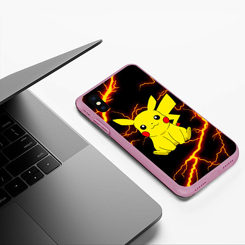 Чехол iPhone XS Max матовый PIKACHU PIKA PIKA РАЗРЯДЫ МОЛНИЙ / 3D-Розовый – фото 3