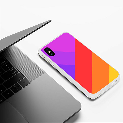 Чехол iPhone XS Max матовый РАДУЖНАЯ ГЕОМЕТРИЯ RAINBOW GEOMETRY / 3D-Белый – фото 3