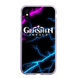 Чехол iPhone XS Max матовый GENSHIN IMPACT NEON FLASH НЕОНОВЫЕ РАЗРЯДЫ МОЛНИЙ, цвет: 3D-светло-сиреневый