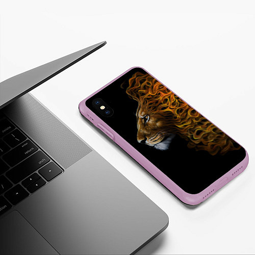 Чехол iPhone XS Max матовый ПЛАМЕННЫЙ ЛЕВ / 3D-Сиреневый – фото 3