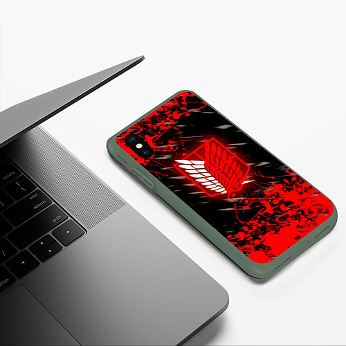 Чехол iPhone XS Max матовый Атака Титанов: Red / 3D-Темно-зеленый – фото 3