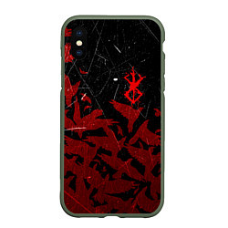 Чехол iPhone XS Max матовый БЕРСЕРК КЛЕЙМО ЛОГО СТАЯ ВОРОН, RED CROW, цвет: 3D-темно-зеленый