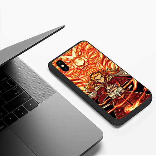 Чехол iPhone XS Max матовый Пламенный столб Ренгоку Кенджуро / 3D-Черный – фото 3