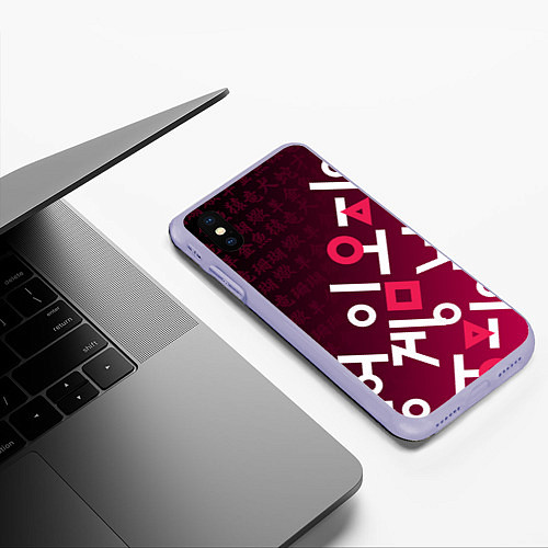 Чехол iPhone XS Max матовый Игра в кальмара: Иероглифы / 3D-Светло-сиреневый – фото 3