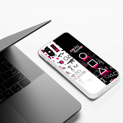 Чехол iPhone XS Max матовый Игра в кальмара: Узор / 3D-Белый – фото 3