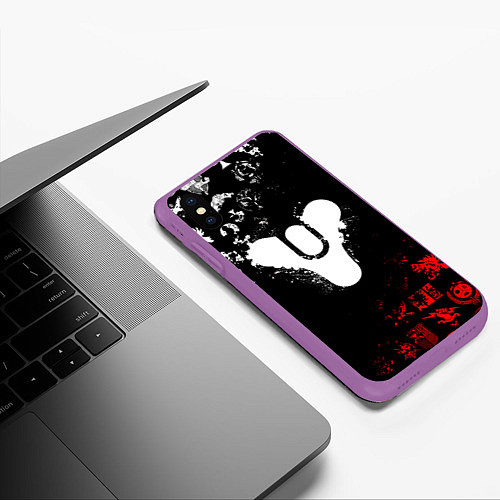 Чехол iPhone XS Max матовый DESTINY 2 RED & WHITE PATTERN LOGO / 3D-Фиолетовый – фото 3