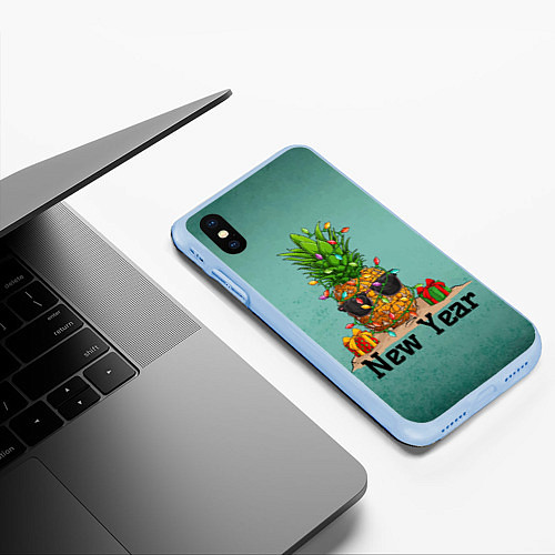 Чехол iPhone XS Max матовый Праздничный ананас / 3D-Голубой – фото 3