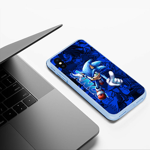 Чехол iPhone XS Max матовый SONIC LOGO СОНИК ЛОГО / 3D-Голубой – фото 3