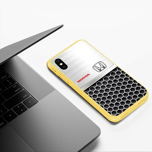 Чехол iPhone XS Max матовый HONDA Стальная решетка / 3D-Желтый – фото 3