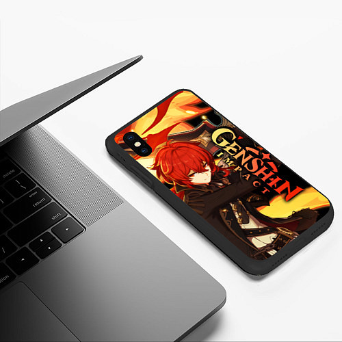 Чехол iPhone XS Max матовый Геншин импакт: Дилюк / 3D-Черный – фото 3