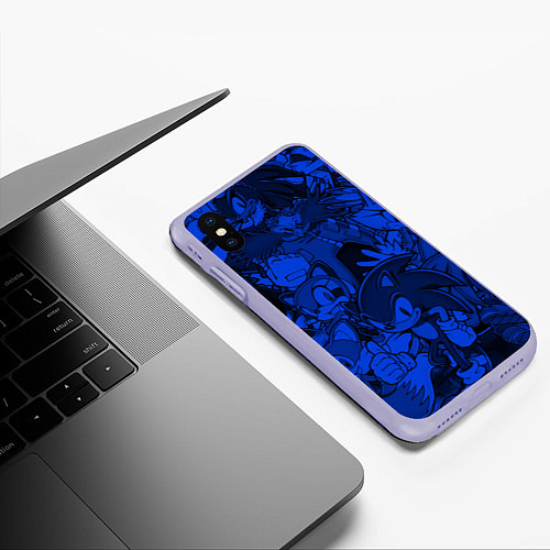 Чехол iPhone XS Max матовый SONIC BLUE PATTERN СИНИЙ ЁЖ / 3D-Светло-сиреневый – фото 3