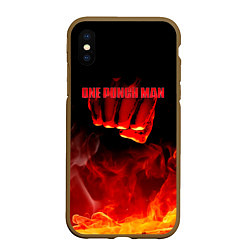 Чехол iPhone XS Max матовый Кулак One Punch-Man в огне, цвет: 3D-коричневый