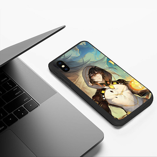 Чехол iPhone XS Max матовый Чжун Ли, Zhongli, Genshin Impact / 3D-Черный – фото 3