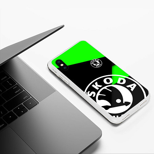 Чехол iPhone XS Max матовый SKODA GEOMETRY SPORT GREEN / 3D-Белый – фото 3