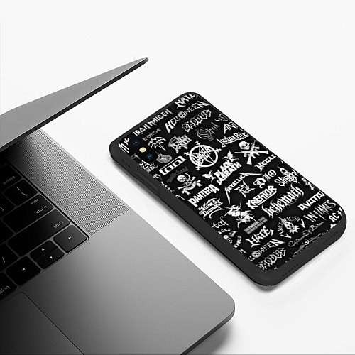 Чехол iPhone XS Max матовый ЛОГОТИПЫ МЕТАЛ ГРУПП METAL BANDS LOGO / 3D-Черный – фото 3