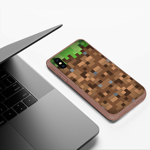 Чехол iPhone XS Max матовый ЗЕМЛЯ DIRT MINECRAFT / 3D-Коричневый – фото 3