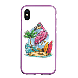 Чехол iPhone XS Max матовый Фламинго На Острове, цвет: 3D-фиолетовый