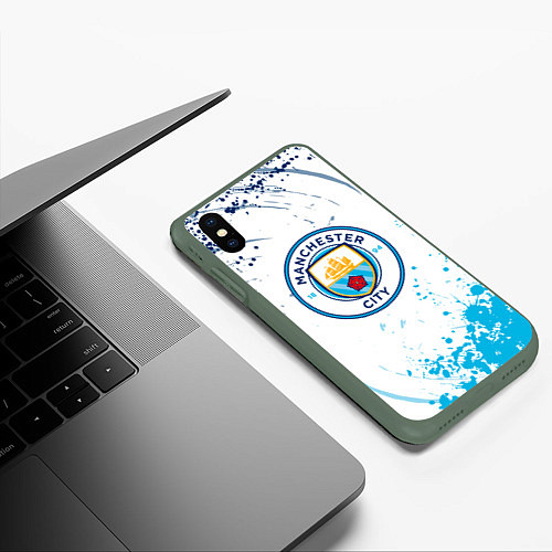 Чехол iPhone XS Max матовый Manchester City - Футбольный клуб / 3D-Темно-зеленый – фото 3
