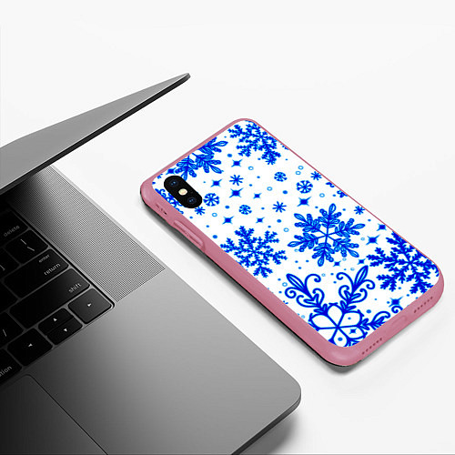 Чехол iPhone XS Max матовый Белая Зима / 3D-Малиновый – фото 3