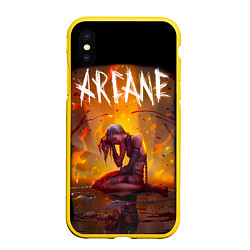 Чехол iPhone XS Max матовый Аркейн лига легенд пламя сериал, цвет: 3D-желтый