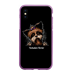 Чехол iPhone XS Max матовый Собачка Йоркширский Терьер, цвет: 3D-фиолетовый