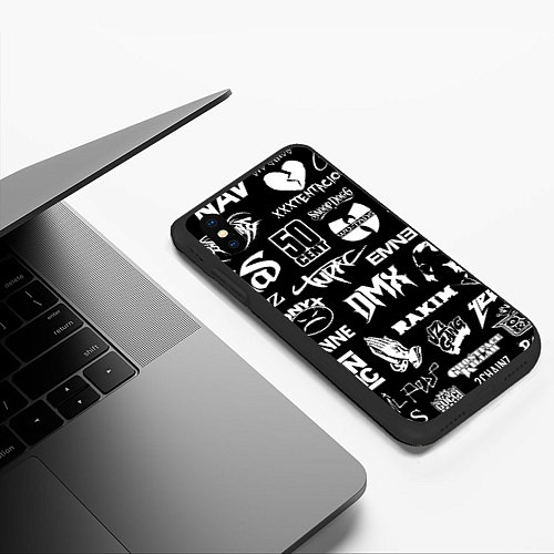 Чехол iPhone XS Max матовый RAP & HIP HOP LOGOS / 3D-Черный – фото 3