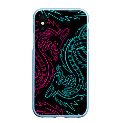 Чехол iPhone XS Max матовый НЕОНОВЫЕ ДРАКОНЫ NEON DRAGON, цвет: 3D-голубой