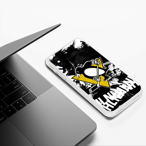 Чехол iPhone XS Max матовый Питтсбург Пингвинз Pittsburgh Penguins / 3D-Белый – фото 3