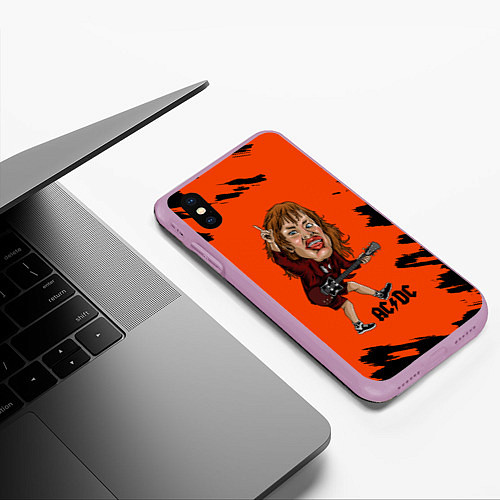 Чехол iPhone XS Max матовый Шарж Ангус Янг ACDC / 3D-Сиреневый – фото 3