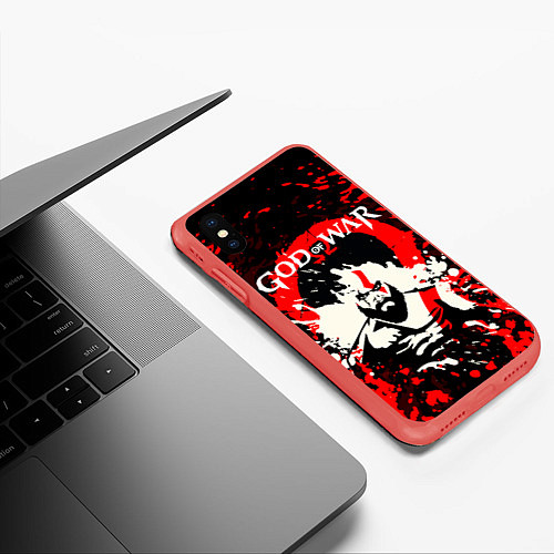 Чехол iPhone XS Max матовый GOD OF WAR ГОД ОФ ВАР БРЫЗГИ ГРАНЖ / 3D-Красный – фото 3