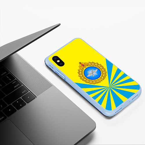 Чехол iPhone XS Max матовый Большая эмблема ВВС РФ / 3D-Голубой – фото 3