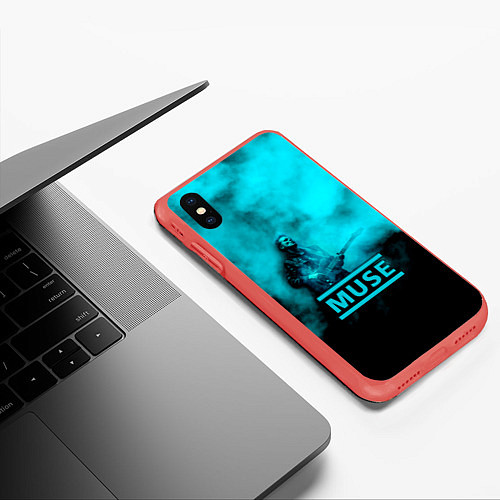 Чехол iPhone XS Max матовый Мэттью Беллами бирюзовый туман Muse / 3D-Красный – фото 3