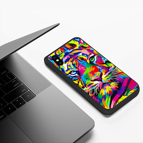 Чехол iPhone XS Max матовый Тигр в стиле поп-арт / 3D-Черный – фото 3