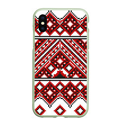 Чехол iPhone XS Max матовый Русский узор, геометрическая вышивка, цвет: 3D-салатовый