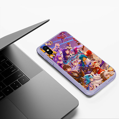 Чехол iPhone XS Max матовый Герои Genshin Impact / 3D-Светло-сиреневый – фото 3