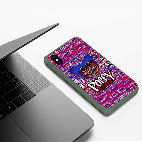 Чехол iPhone XS Max матовый Huggy Wuggy: Poppy Pattern / 3D-Темно-зеленый – фото 3