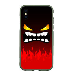 Чехол iPhone XS Max матовый Geometry Dash: Anger Smile, цвет: 3D-темно-зеленый