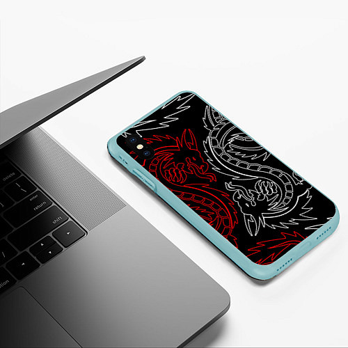 Чехол iPhone XS Max матовый БЕЛО КРАСНЫЙ ДРАКОН RED WHITE DRAGON / 3D-Мятный – фото 3