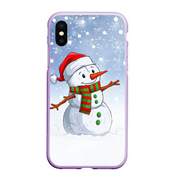Чехол iPhone XS Max матовый Веселый Снеговик Happy Snowman, цвет: 3D-сиреневый
