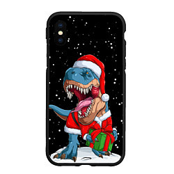 Чехол iPhone XS Max матовый Новогодний Динозавр, цвет: 3D-черный