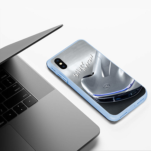 Чехол iPhone XS Max матовый Mercedes-Benz EQ Silver Arrow Concept / 3D-Голубой – фото 3