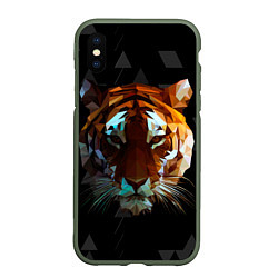 Чехол iPhone XS Max матовый Тигр стиль Low poly, цвет: 3D-темно-зеленый