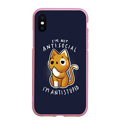 Чехол iPhone XS Max матовый I am not antisocial, I AM ANTISTUPID, цвет: 3D-розовый